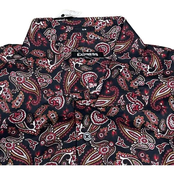 Express Dress Shirt Mens XL Red Paisley Print Slim Fit Button Up NEW Floral Y2K - Picture 1 of 6
